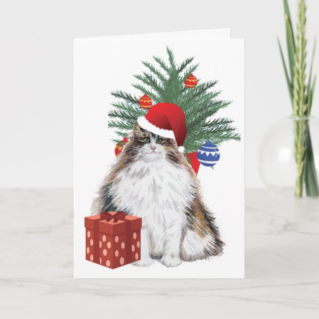 Carte de Noël de chat de Noël (Devant)