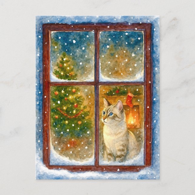 Carte de Noël de chat d'hiver confortable près de  (Devant)