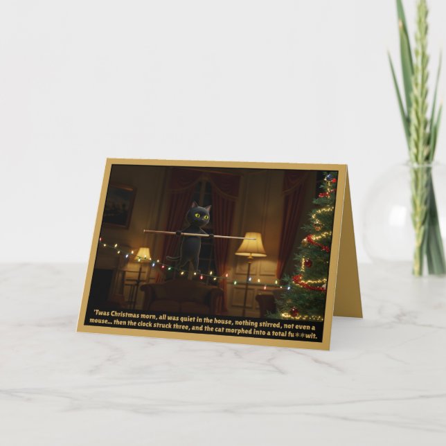 Carte de Noël de chat drôle à 3h du matin (Devant)