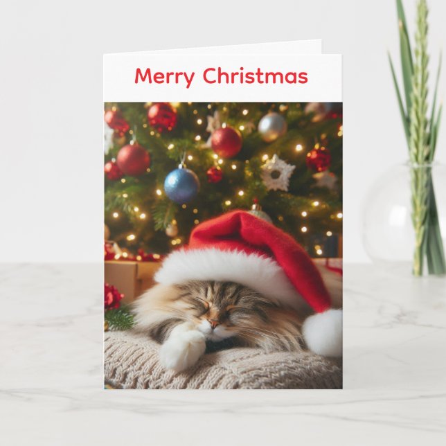 Carte de Noël de chat duveteux (Devant)
