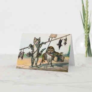 Carte de Noël de Chat et Chouette victorienne Vint