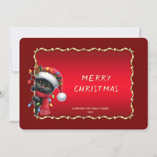 Carte de Noël de chat noir de Noël (Devant)
