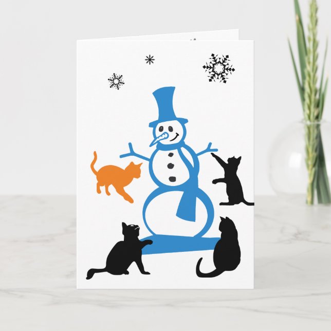Carte de Noël de chat "Promenade dans un pays des  (Devant)
