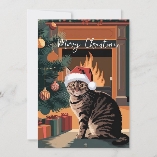 carte de Noël de chat tabby vintage mignonne (Devant)