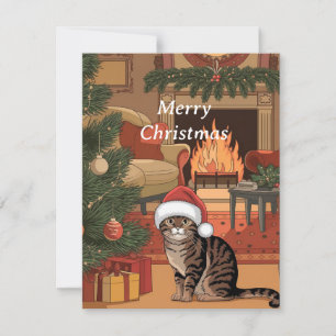 carte de Noël de chat tabby vintage mignonne