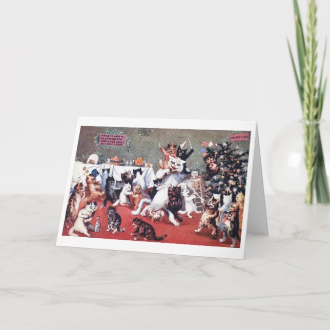 Carte de Noël de chats avec des chatons, Louis Wai (Devant)