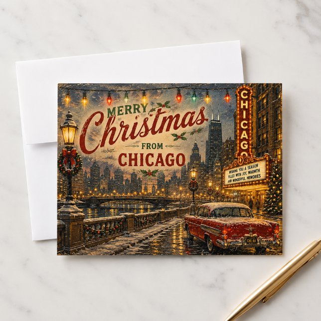 Carte de Noël de Chicago avec vue sur la skyline (Créateur téléchargé)