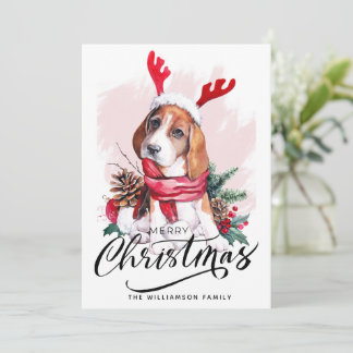 Carte de Noël de chien Beagle d'aquarelle