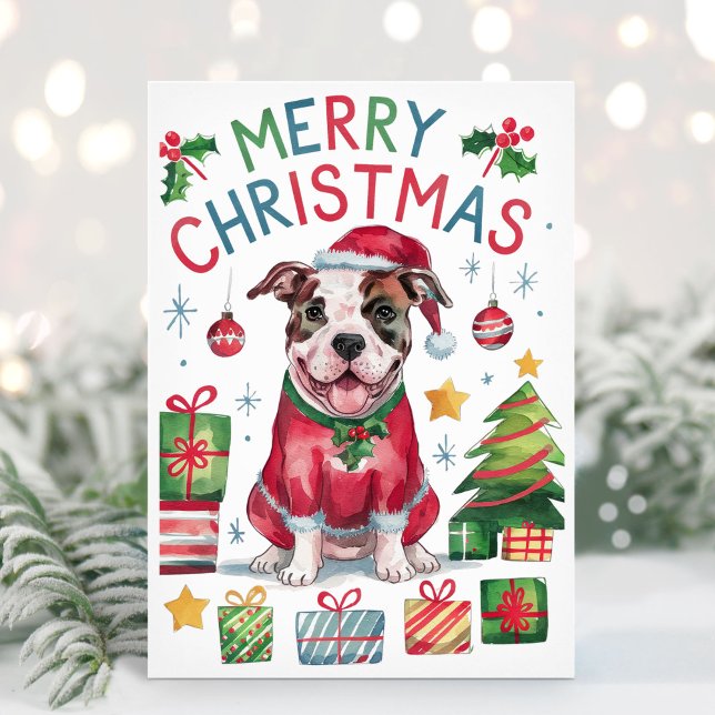 Carte de Noël de chien de boîte d'aquarelle (Boxer Christmas Card)