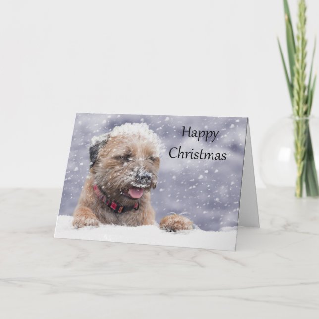 Carte de Noël de chien de Terrier frontalier (Devant)