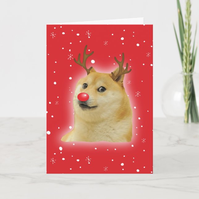 Carte de Noël de chien mignon Chien Noël Mème roug (Devant)