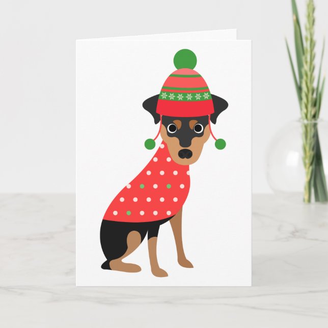 Carte de Noël de chien mignonne à épingle (Devant)