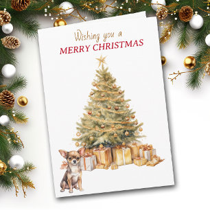 Carte de Noël de chiot Chihuahua avec un arbre dor