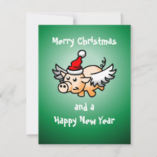 Carte de Noël de cochon volant