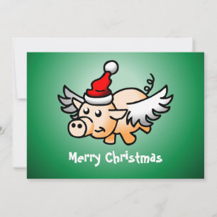 Carte de Noël de cochon volant