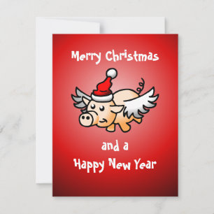 Carte de Noël de cochon volant