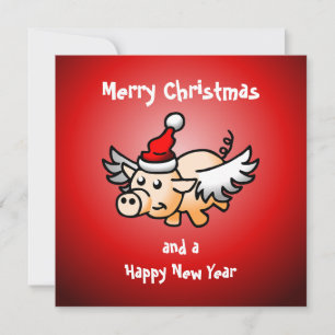 Carte de Noël de cochon volant