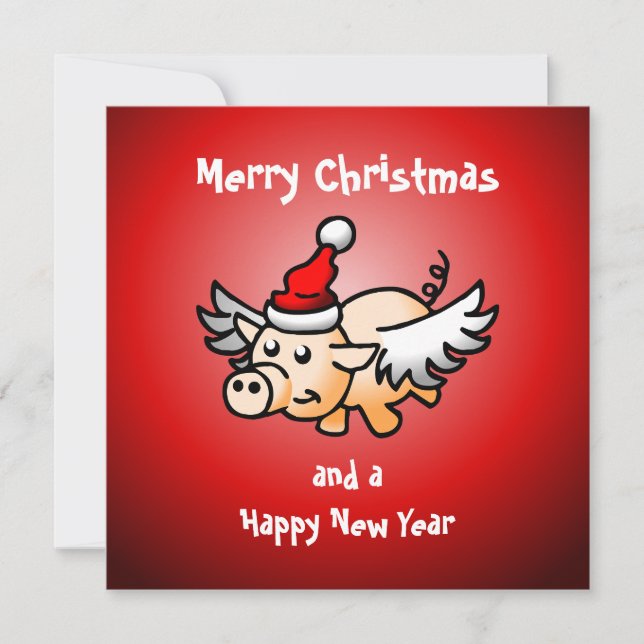 Carte de Noël de cochon volant (Devant)