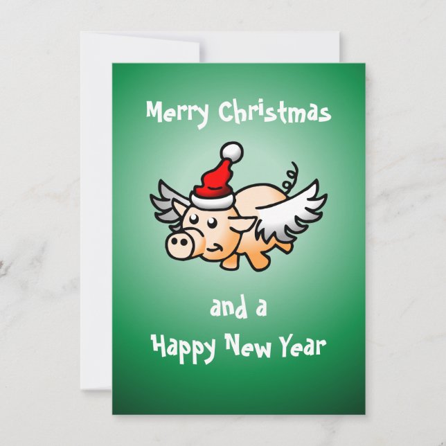 Carte de Noël de cochon volant (Devant)