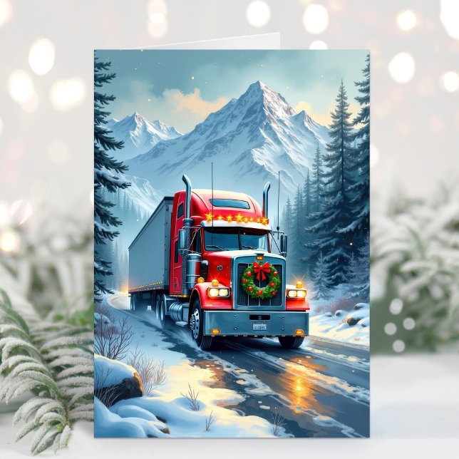 Carte de Noël de conducteur de camion sur route de (Truck Driver Christmas Card)
