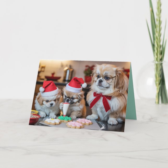 Carte de Noël de cookie mignon de Pékinois (Devant)