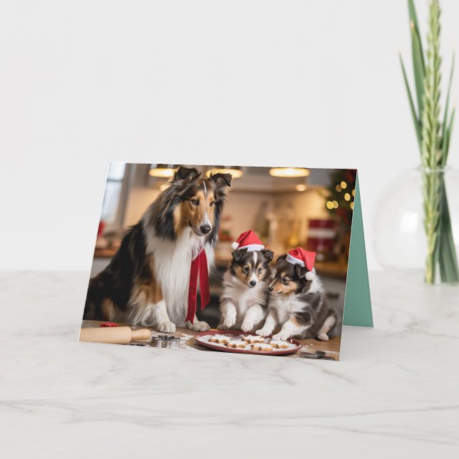 Carte de Noël de cookie mignonne de Sheltie (Devant)