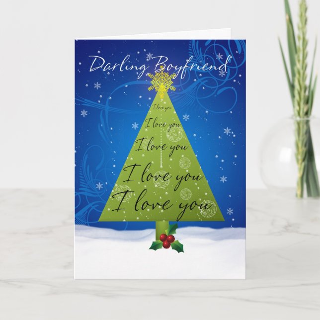Carte de Noël de copain avec arbre de vacances (Devant)
