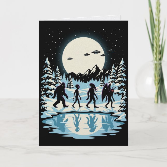 Carte de Noël de créatures cryptides Bigfoot Cthul (Devant)