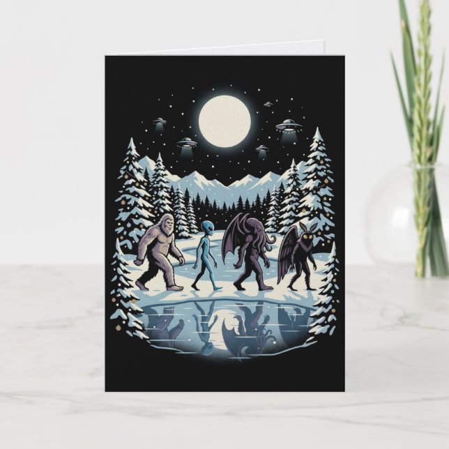 Carte de Noël de créatures cryptides Bigfoot Cthul (Devant)