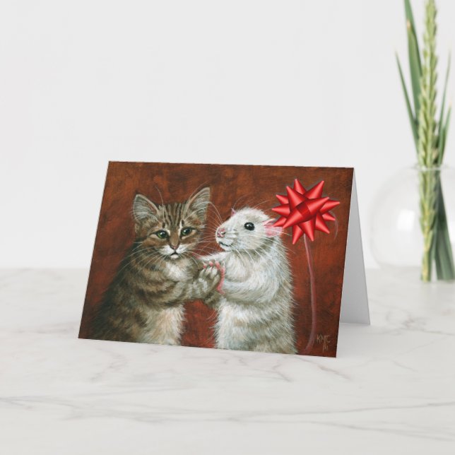 Carte de Noël de danse de chat et de rat (Devant)