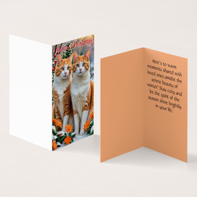 Carte de Noël de deux chats joyeux (Inside and Outside)