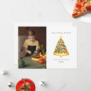 Carte de Noël de famille avec photo de pizza joyeu