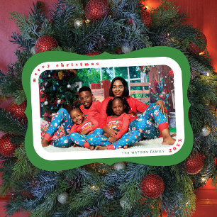 Carte de Noël de famille avec photo encadrée verte