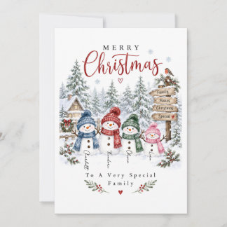 Carte de Noël de famille Bonhomme de Neige Joyeux