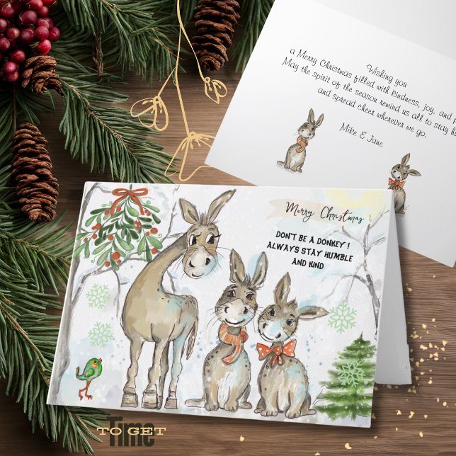 Carte de Noël de famille d'ânes humble et nature (Humble and Kind Donkey Family Christmas Card)