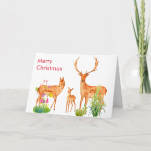 Carte de Noël de famille de cerfs d'aquarelle