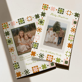 Carte de Noël de famille de motif de courtepointe