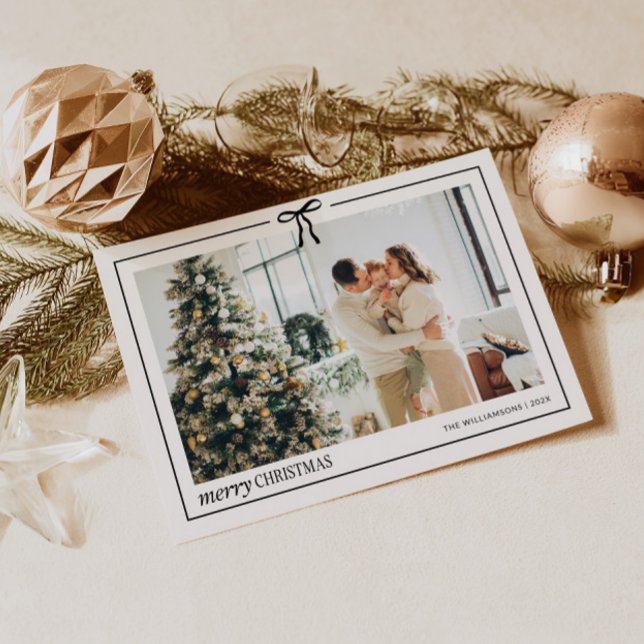 Carte de Noël de famille minimale avec cordon (Landscape Simple Family Photo Christmas Card)