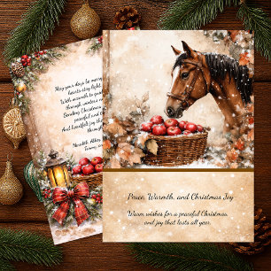 Carte de Noël de ferme avec cheval en scène hivern