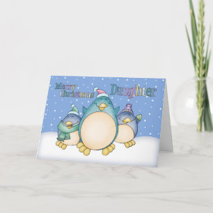 Carte de Noël de fille avec pingouins