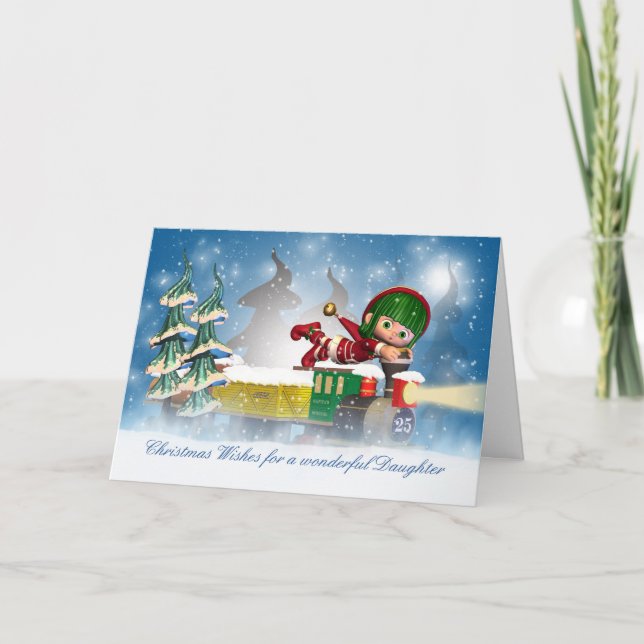Carte de Noël de fille avec un elfe mignon sur le  (Devant)