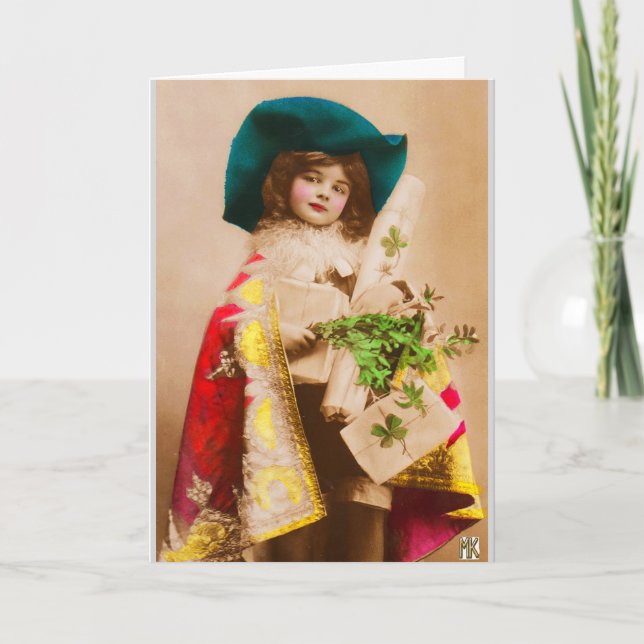 Carte de Noël de fille de trèfle capé de cadeau de (Devant)