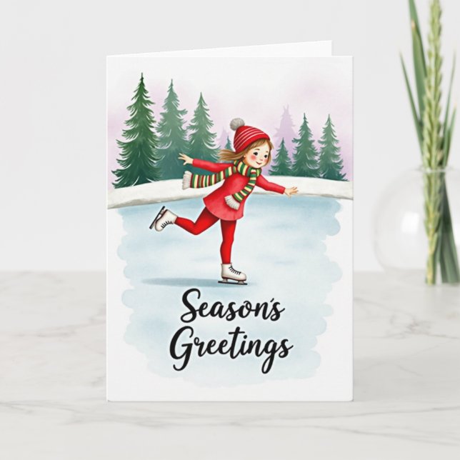 Carte de Noël de fille patinant sur glace (Devant)
