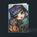 Carte de Noël de forêt de neige de hibou d'hiver<br><div class="desc">Cette carte de voeux a été conçue et créée comportant l'art original et peint à la main d'imaginaire de Hannah Lynn. Pour apprendre plus au sujet de l'artiste,  allez à hannanhlynnart.com.</div>