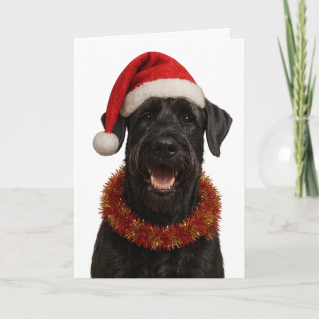 Carte de Noël de Giant Schnauzer avec un chapeau d (Devant)