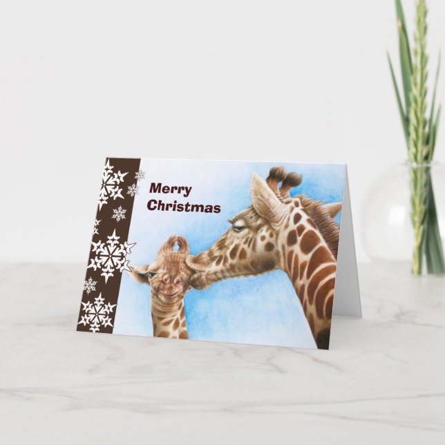 Carte de Noël de girafe et de veau (Devant)