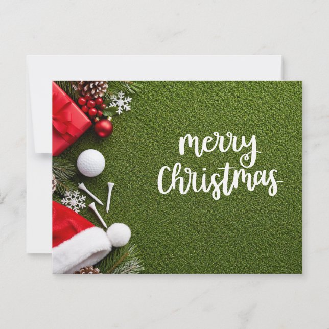 Carte de Noël de golf avec golf et tee sur vert (Devant)
