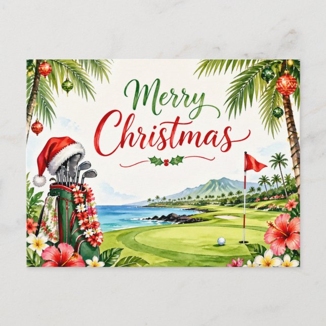 Carte de Noël de golf avec le Père Noël d'Hawaï (Devant)