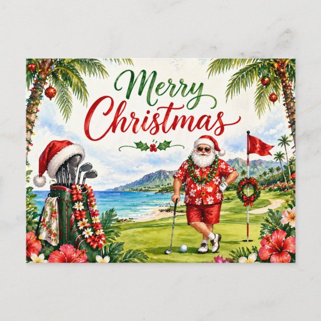 Carte de Noël de golf avec le Père Noël d'Hawaï (Devant)