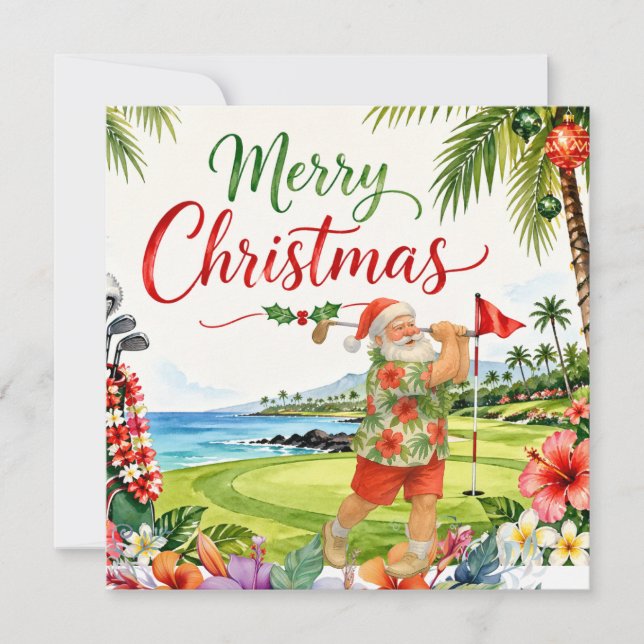 Carte de Noël de golf avec le Père Noël d'Hawaï (Devant)